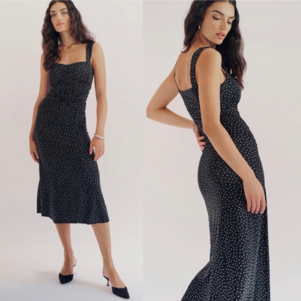 Reformation Suvi Knit Midi Dress Black Polka Dots Size Small